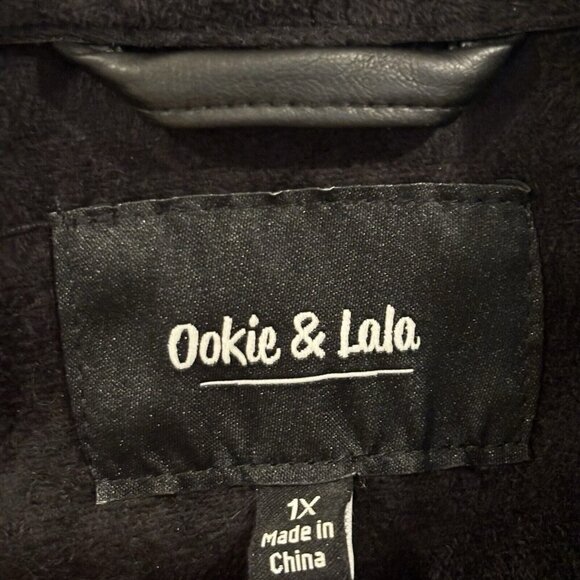 Ookie & Layla black Faux Leather Open Front Drape moto Jacket Women’s Size 1X - Picture 7 of 11